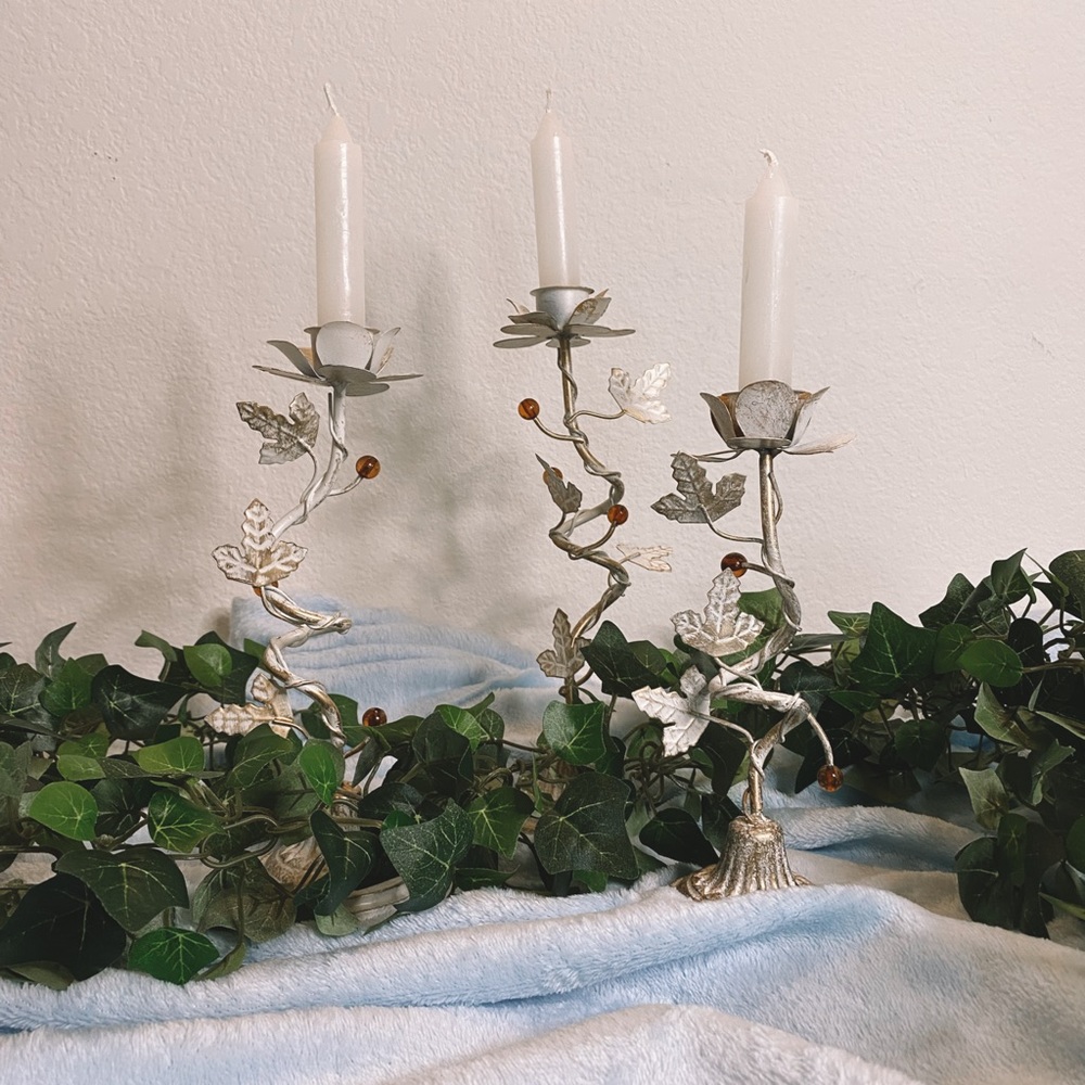 White vintage candle holders